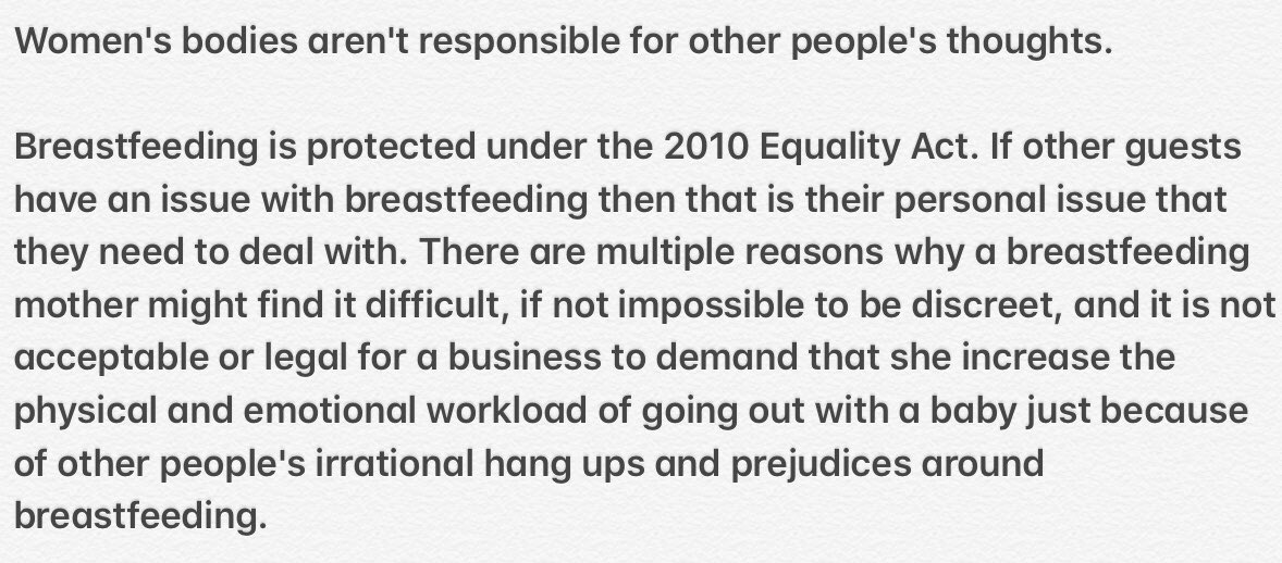 .<a href="/eatdrinkmb/">Mitchells & Butlers</a> Delighted you welcome breastfeeding mothers into your businesses. However your 2nd sentence is unnecessary (&amp; potentially contradicts ur welcome). Babies have a right to be fed wherever they have a right to be, however discreetly they choose; u may want to rethink?