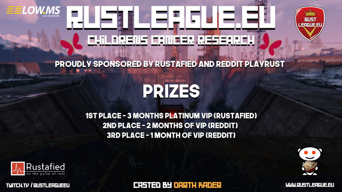 RustLeagueEu's tweet photo. We are coming close to the Charity Event! Here is our sponsors! Our prizes being supplied by @Rustafied and Reddit PlayRust 

Here we goooo!
@playrust https://t.co/TCcBtB60p0