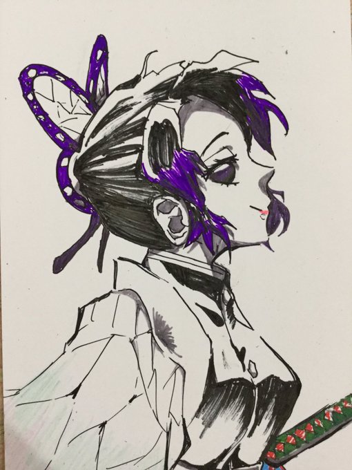そのさんがTwitterに投稿した胡蝶しのぶ(鬼滅の刃)のイラスト。