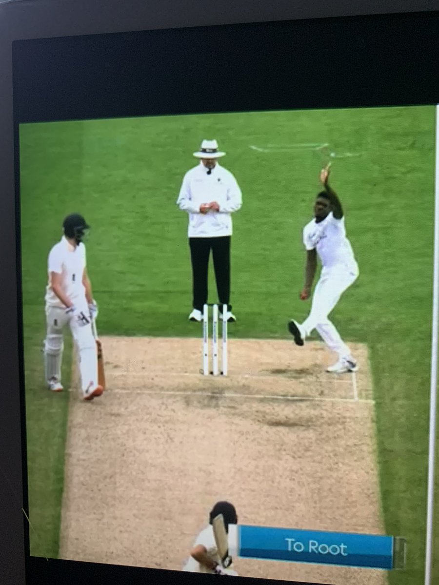 Richiefletch's tweet photo. Why do umpires ‘check’ for a front foot no ball on every wicket taken, however never check the back foot? @root66 ‘wicket’ clearly a back foot no ball!! @SkyCricket @bbctms https://t.co/tDp3ufbEec