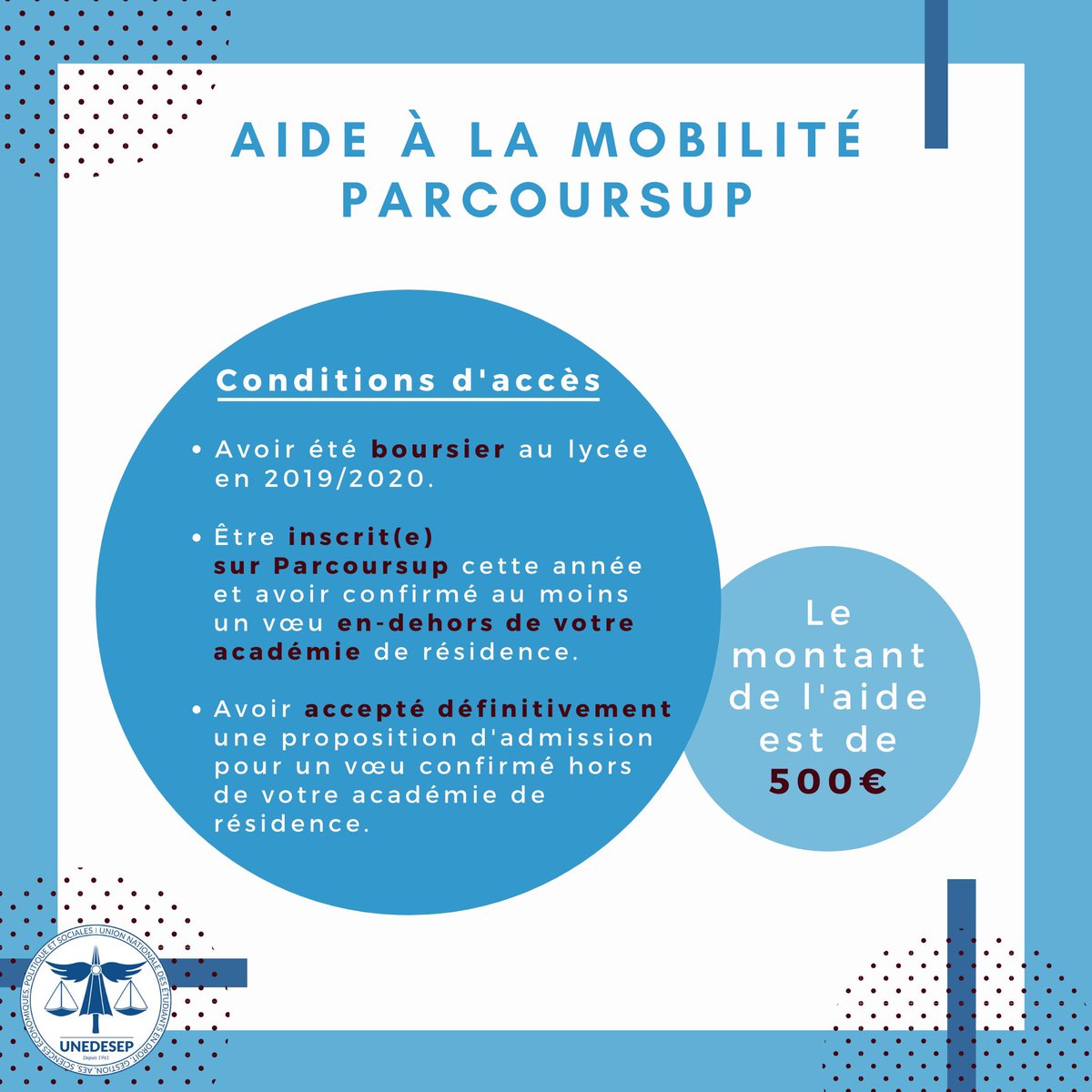 [AIDE À LA MOBILITÉ PARCOURSUP]

➡ Vous pouvez bénéficier d'une aide lorsque vous êtes un étudiant, qui a bénéficié d'une bourse de lycée en 2019/2020 et qui souhaite s'inscrire, via Parcoursup, dans une formation hors de son académie de résidence.

➡️ etudiant.gouv.fr/pid33626-cid13…