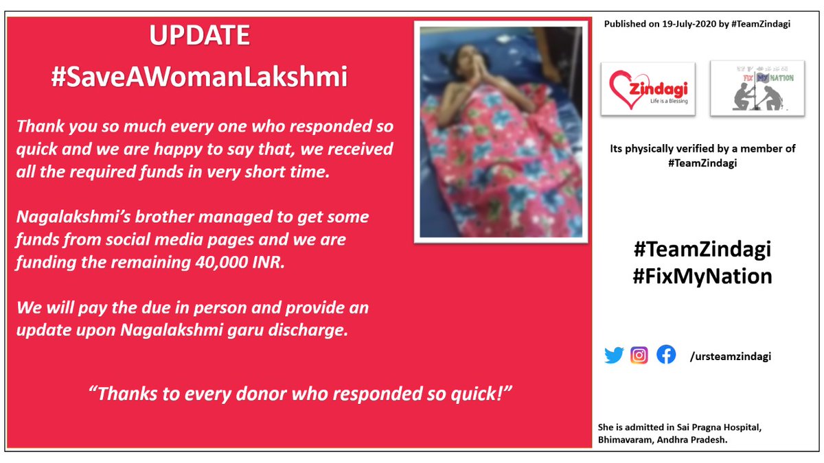 ursteamzindagi's tweet photo. #WeMadeItAgain..
Thank you very much for responding so quickly!
We will keep you updated on discharge process.. #SupportWomen
#TeamZindagi https://t.co/vOSpeUzvvH