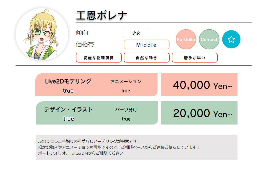 工恩 Kuon Live2ddesign Live2dモデラーとイラストレーターがどれくらいの金額で依頼を受けているのかわかるデータベースサイトができたよ 誰かに依頼したいとかに利用していただければ嬉しいです クリエイターの方も登録お待ちしています Dmへお願い