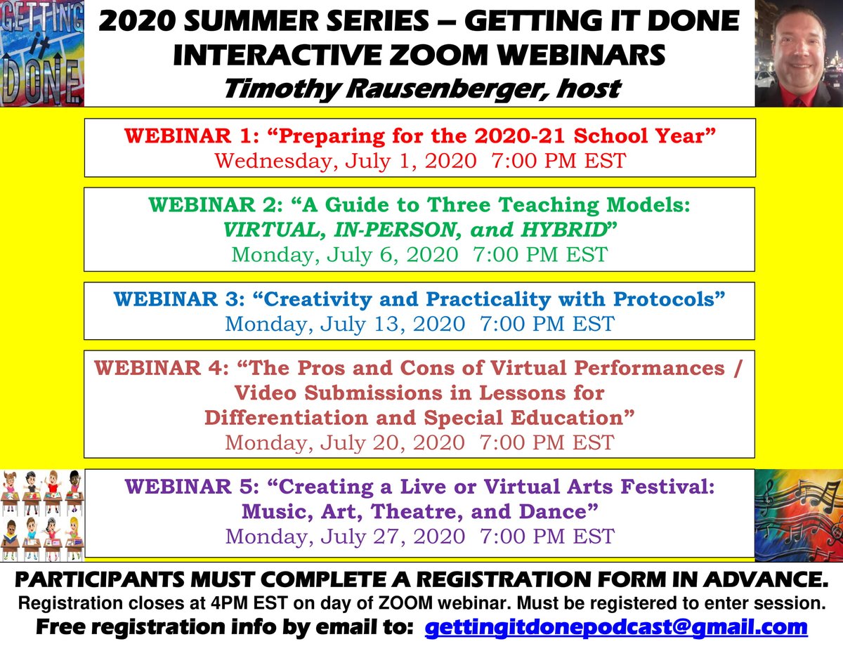 GettingItDoneUS's tweet image. SUMMER ZOOM WEBINARS!  Email gettingitdonepodcast@gmail.com for FREE registration; interact in REAL TIME via video with the host!
#gettingitdone #musiceducation #EducationWithCOVID #edchat #educhat #OnlineClasses #sundayvibes #mondaythoughts #MondayMotivaton #TEACHers #teacher