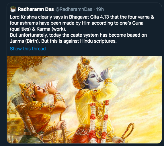 Dr Ambedkar writes "To make it more attractive & to disarm opposition the protagonists of Chaturvarnya take great care to point out that their Chaturvarnya is based not on birth but on guna (worth)" 1/n