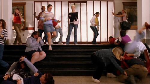 Regina George having the louis vuitton cherry blossom bag in this scene was a preminition of what society would look like 15 years later