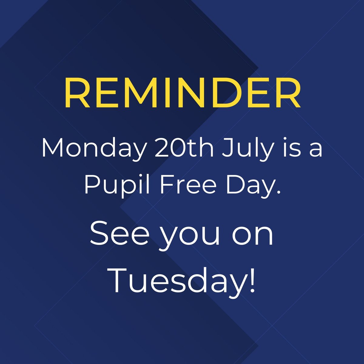 We're really looking forward to welcoming our students back to School next week.  Please remember Monday 20th July is a Pupil Free Day to allow staff to complete professional development. All students will return to school on Tuesday 21st July.