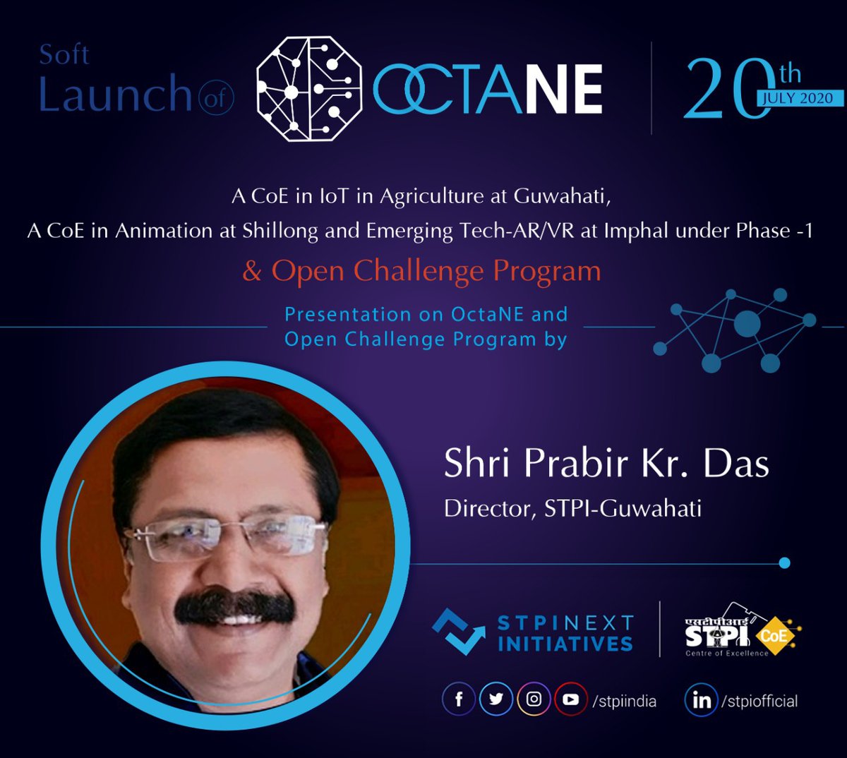 stpiindia's tweet image. Sh. Prabir Kr. Das, Director, @STPIGuwahati will share a presentation on #STPIOctaNE &amp;amp; #OpenChallengeProgram during the soft launch &amp;amp; deliberate on the role of #STPICoEs in the #NE region for revving up startup momentum. Register now: bit.ly/stpipulse-octa…. #STPIINDIA @mrpkdas