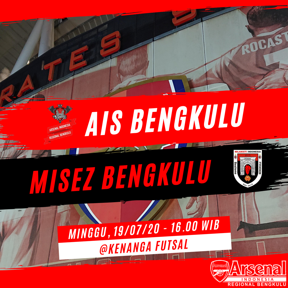Ramaikan kawan²!!! Hari ini #funfutsalaisbkl #futsalseruaisbkl bersama <a href="/MIsezBengkulu/">MISez Bengkulu (017)</a>

Ditunggu di @kenanga_futsal ontime jam 4 sore yo sanak. INGAT!!! WAJIB PAKAI JERSEY ARSENAL!!! Info/tanya2 : Noval (08985631199)

#VCC #COYG #ramaikan #carikeringat #futsalsore #futsalan
