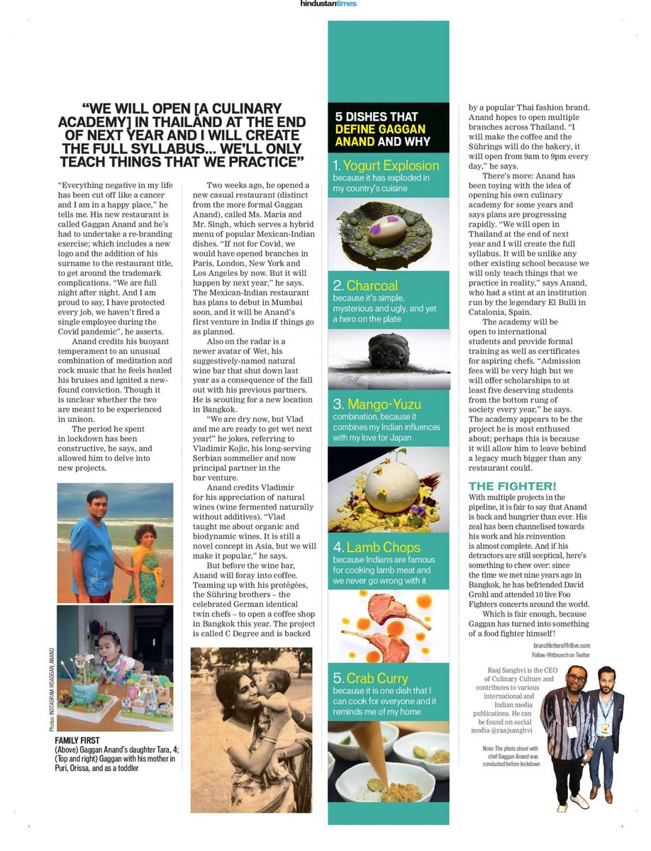 RaajSanghvi's tweet photo. My cover story on the irrepressible @chefgagananand for @HTBrunch today. Thanks @JamalShaikh! #GagganHigh https://t.co/tl9cxRHmKM