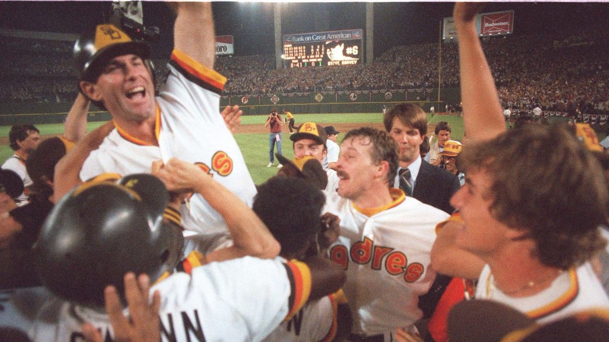 FriarFaithful's tweet photo. 6 days until the @Padres Opening Day! Never forget number 6’s walk off HR in the 1984 NLCS. San Diego’s lone walk-off playoff win. #CubBusters https://t.co/QQsuCgFuVi