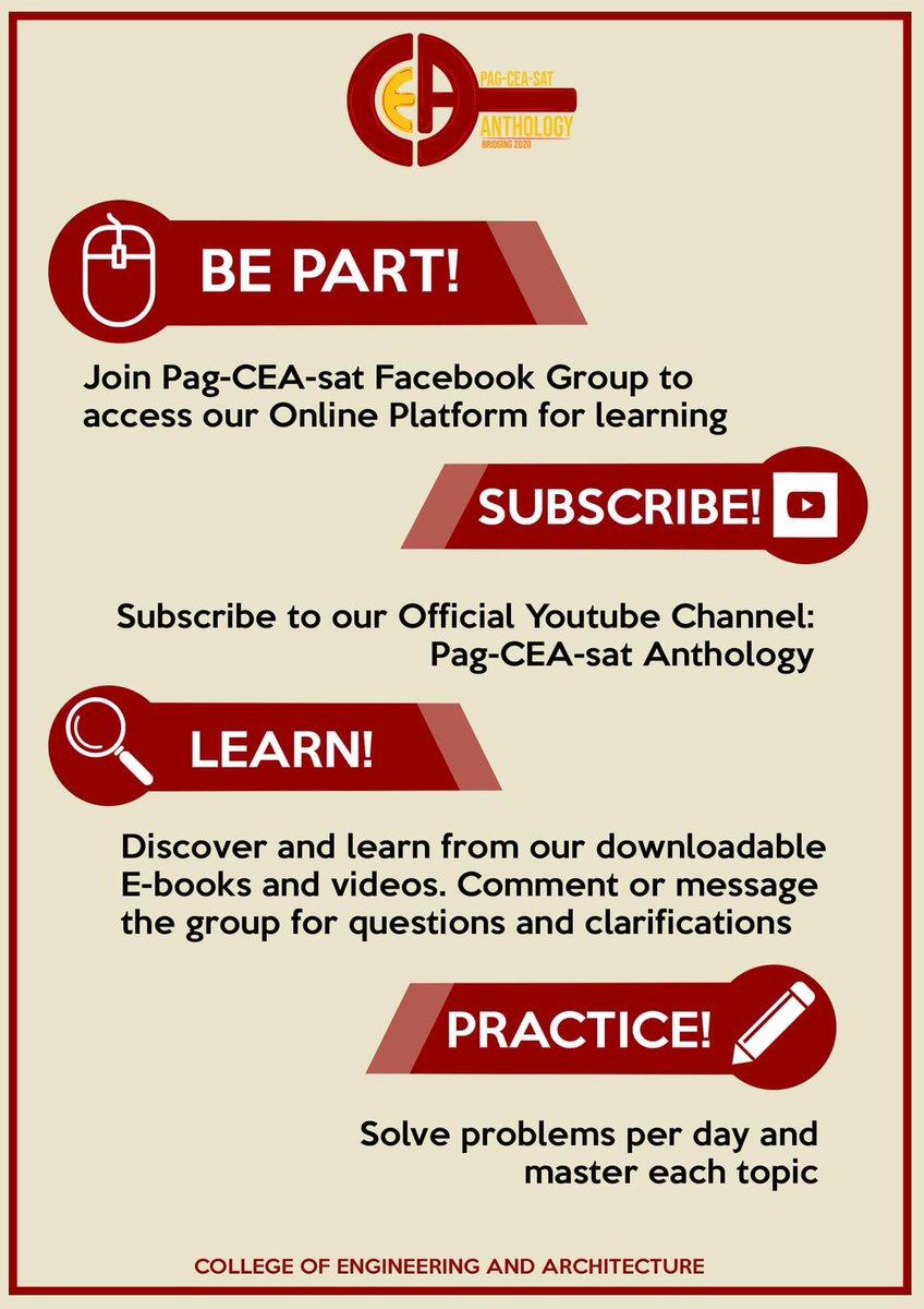 SCEALegends's tweet photo. Par Excellence! 

This July 20, 2020 our Unified Bridging for the College of Engineering and Architecture will start. Please be guided on the following:

1. Join Pag-CEA-sat Facebook Group to access our Online Platform for Learning. Click here to join https://t.co/tPCqpoftk1 https://t.co/znftlwmP1K