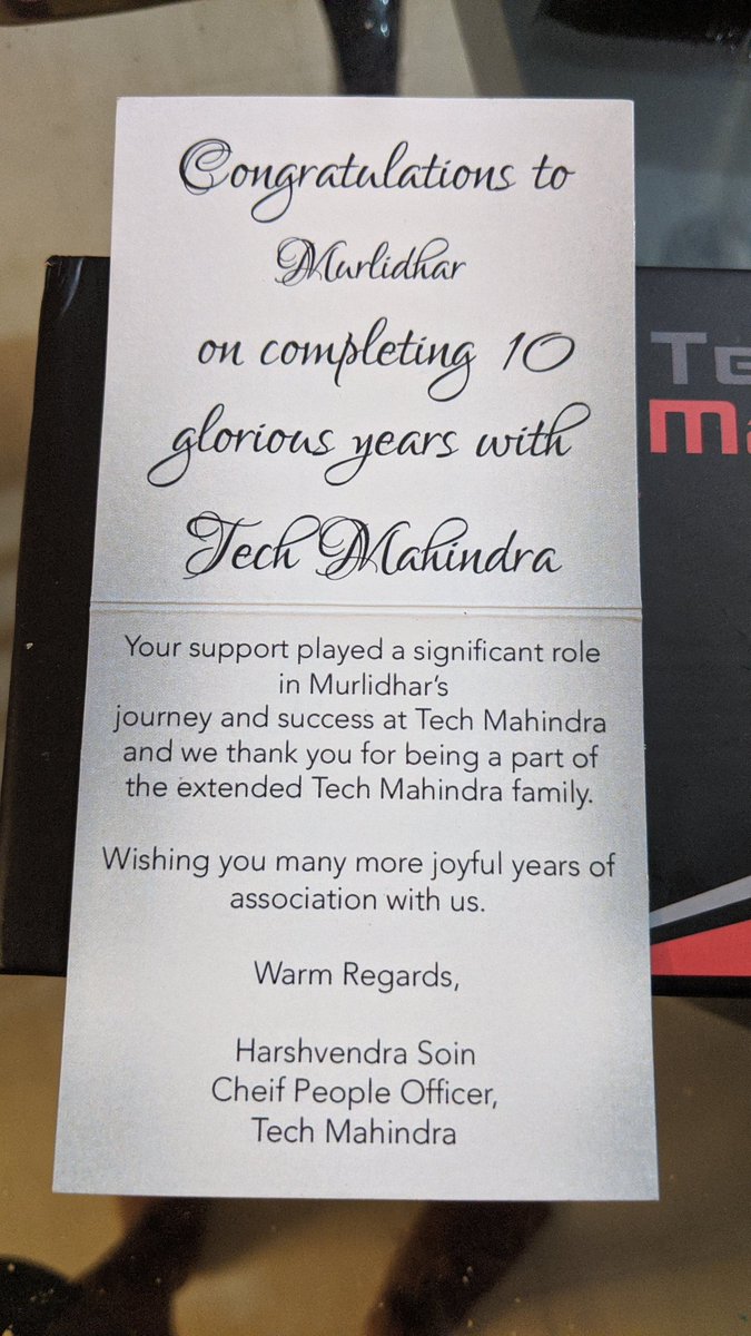 meetmurli's tweet photo. Superb gesture @tech_mahindra #HR
Got #10YearCompletion gift@home even in lockdown
#ThankYou #TechM family & all leaders 4 #inspiration
@C_P_Gurnani @Harsh_Soin @imanishvyas @Vikram_TechM @sphadke31 @SunKrishy @jeetsingh_says @dharmadhikary @krishg40 @Rajesh25580886 @GuptaDheeraj https://t.co/zRw6NHRpag
