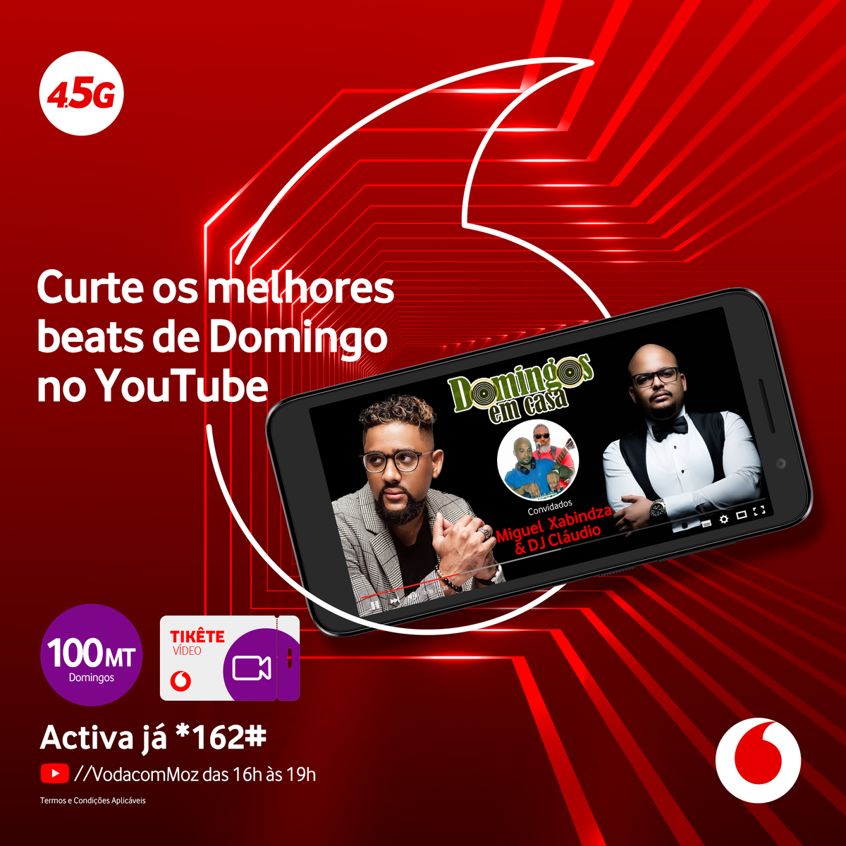 VodacomMz's tweet photo. Fica ligado ao canal de YouTube da Vodacom neste Domingo para acompanhares em directo as actuações do #DJFaya e #DJTay na rubrica #DomingosEmCasa e com o #DjCláudio e o #MiguelXabindza como convidados especiais.

Activa já *162#

#TikêteVídeo #FicaEmCasa https://t.co/3nrpLIPAat