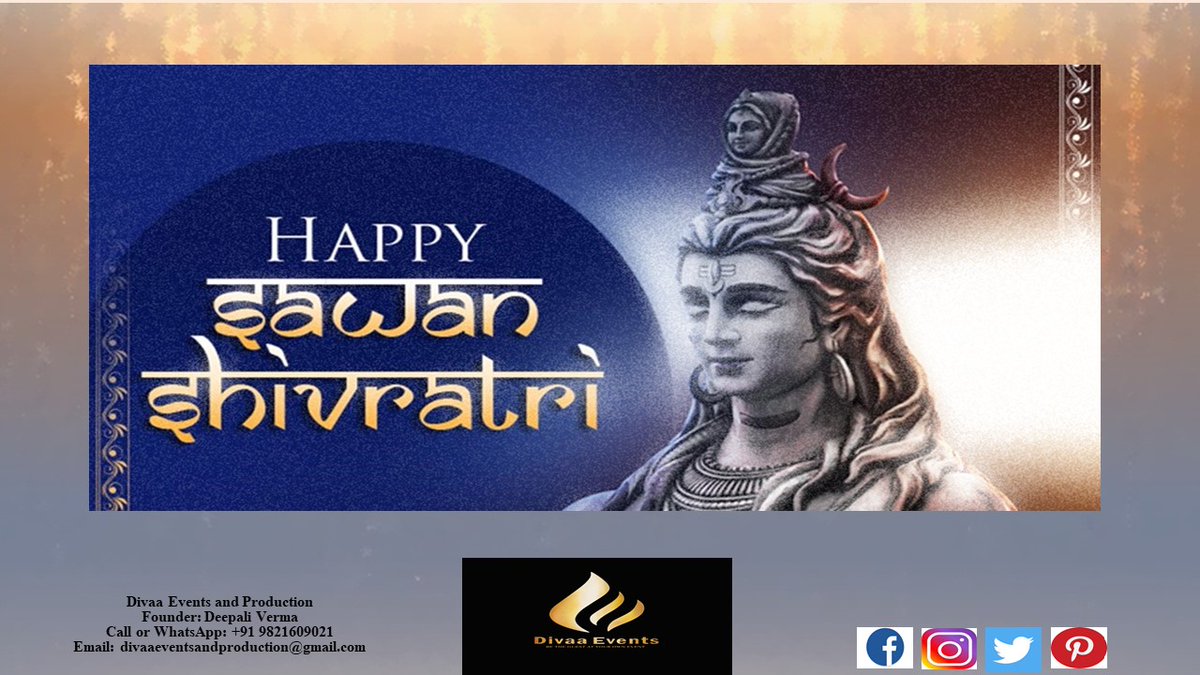AndDivaa's tweet photo. May the blessings of Lord Shiva always stay with you and your family. @AndDivaa  wishing you a blissful Sawan Shivratri. May the choicest blessings of Lord Shiva bring happiness, peace, good health, wealth, prosperity and harmony to your life.

Team,
Divaa Events and Production https://t.co/LFvPRX5fQP