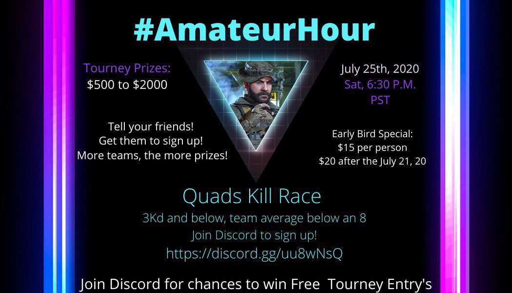 DlNOEZ's tweet photo. If y’all want to participate in an amazing tournament here ya go! @AmateurHourGame is doing a great job with these tournaments! #Warzone #1effort join in the fun and good luck!!!! https://t.co/raePb1OX3g