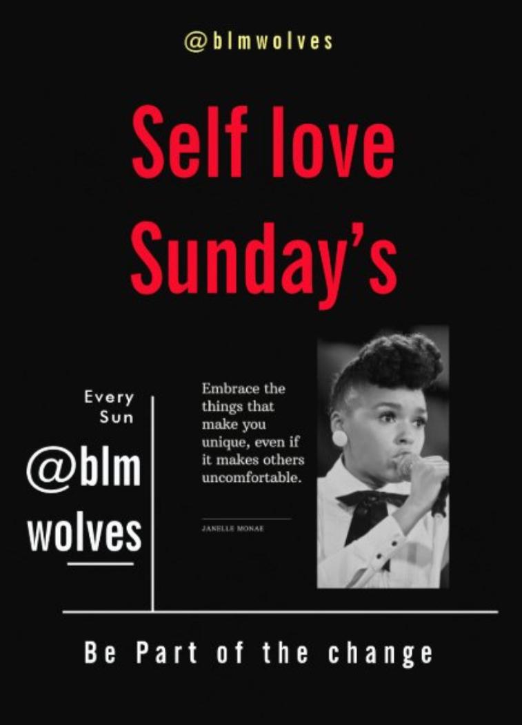 blmwolves's tweet photo. Good Morning ✊🏿✊🏾✊🏽✊🏼✊🏻✊
Today is #SelfLoveSundays, this is where we focus on wellbeing.
This is an overwhelming time, so don’t forget to love yourself 🥰.
🤍
🤎
#SundayThoughts
#SelfLove
#BlackLivesMatter
#BlackLivesSTILLMatter
#BLM
#blmmovement
#blmwolves
🖤 #OneLove https://t.co/XhOFihqbYW