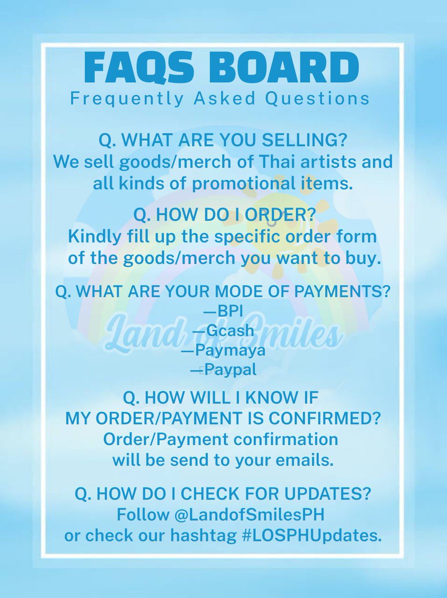 LandOfSmilesPH's tweet photo. Welcome to 𝙇𝙖𝙣𝙙 𝙤𝙛 𝙎𝙢𝙞𝙡𝙚𝙨 𝙋𝙃 🌈 Here are our hashtags:

Group Orders— #LOSPhGO
Updates— #LOSPhUpdates
Arrivals— #LOSPhArrivals
Feedbacks— #LOSPhFeedbacks
Giveaways— #LOSPhGiveaways
Onhand Items— #LOSPhOnhand

😊 https://t.co/YtjEryVX9V