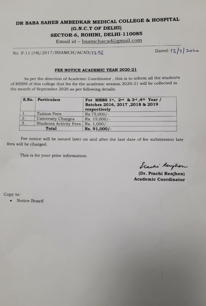 EB0YSWIFT's tweet photo. This is of utmost uncomfort to each and every medical students of DBSAMCH to get this notice regarding the fees pending to be paid in September.We belong to middle class families and most of us don’t have ₹91,000 not even on a regular day, let alone during this ongoing pandemic. https://t.co/kmbK7LwFvm