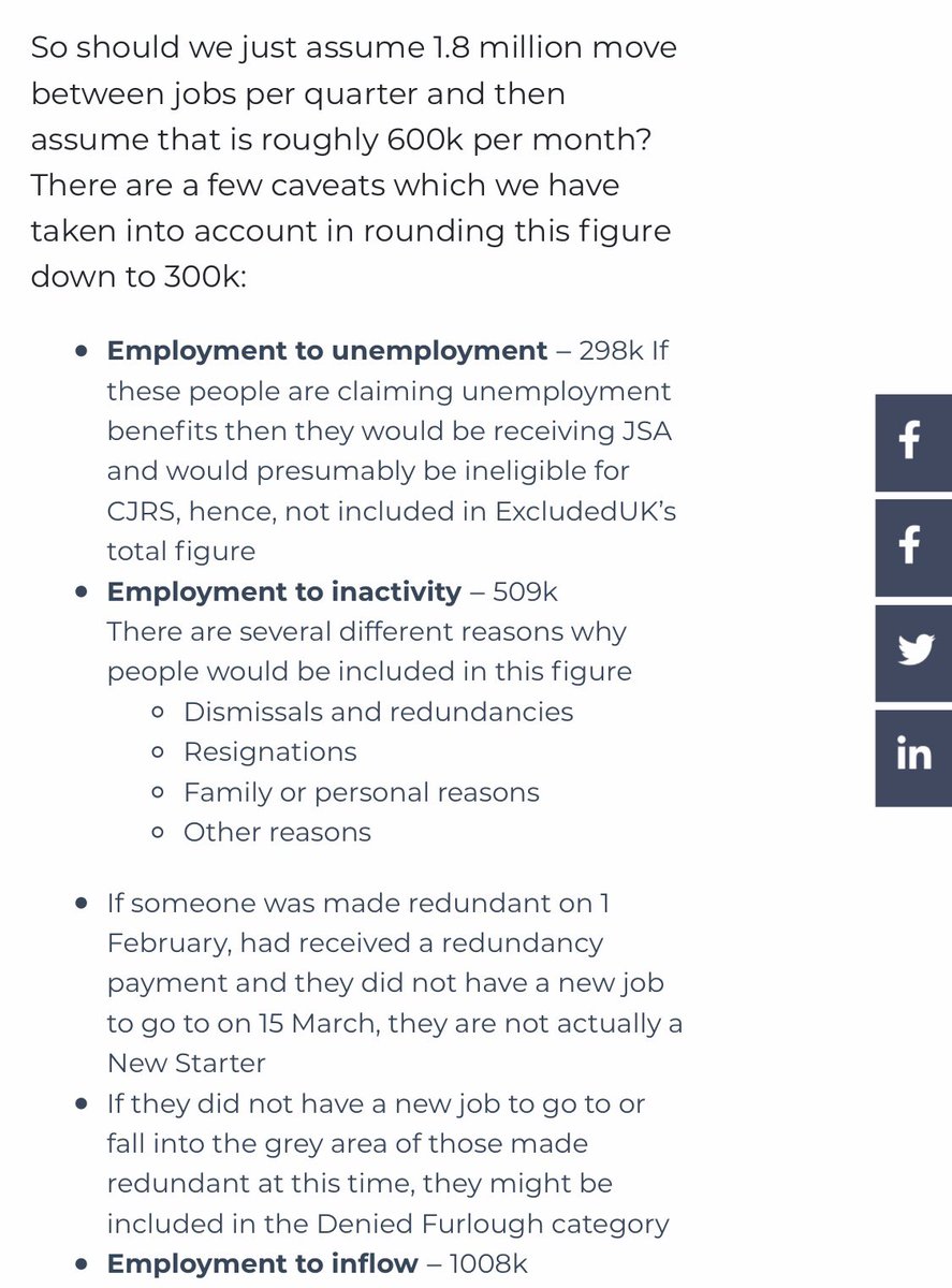Error 3. You then (having cited a figure of those BETWEEN JOBS) list several circumstances (already negated as they’re not BETWEEN JOBS) as a justification to HALVE the already huge underestimate.  #ExcludedUK why do you refuse to listen to those excluded.  #newstarterjustice