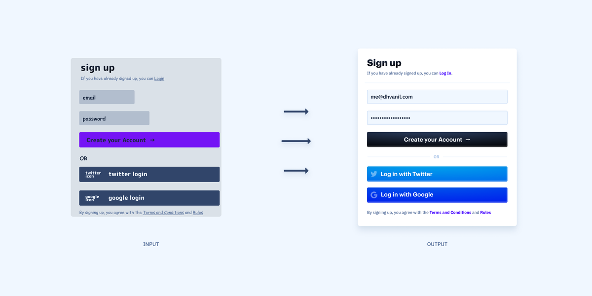 1. Wireframes to Mockup. Input a simple quick wireframe and get a final polished mockup as the output. – Ability to add Visual Cues– Icons using Iconscout / Fontawesome APIs– Images using Unsplash / Shutterstock APIs