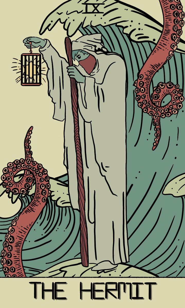 defnotmurder's tweet photo. Still really into #tarotcards and made another of my group’s #DnDcharacter 

This is Aron, our merfolk warlock. #dnd #dndart #tarot https://t.co/cXvx8wCFqG