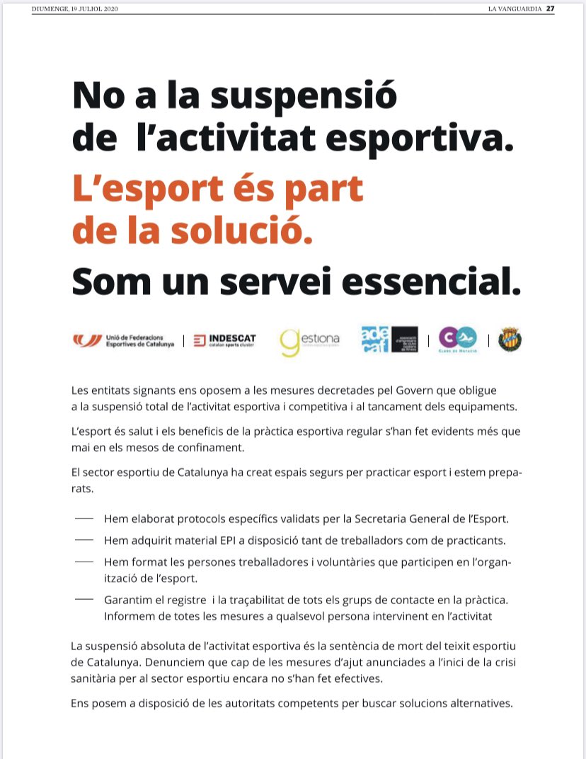 UFECcat's tweet photo. #EsportÈsSalut #NoSomOciSomSalut

Avui ens reivindiquem a les principals capçaleres catalanes 👇🏼

Amb @nataciocat @AdecafFitness Gestiona @clubsdenatacio i @indescat https://t.co/YcHHnmkcHy