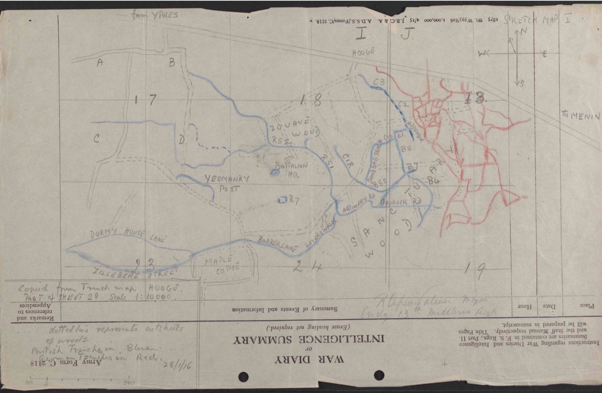 Now I’m a big fan of maps and geolocation and wanted to narrow down this broad description to a finer degree. Hence my earlier appeal for assistance,But no luck, so changed tack, search war diaries of units in same area and struck lucky with a map in the 13th Middlesex regt