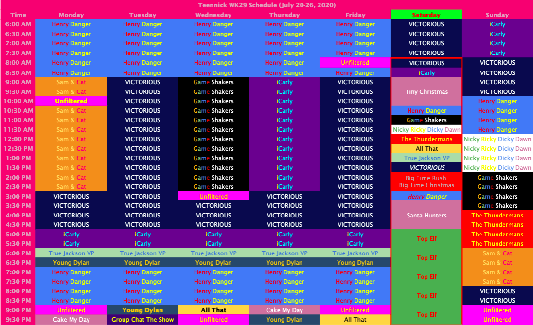 Nick_Crave's tweet image. TeenNick WK29 schedule:
-Can we get a new schedule already (regarding the rotating marathon)?
-#Unfiltered gets some scattered reruns
-Teennick and Nickrewind easily wins the Nickmas in July event as they brought back several old shows
-#TopElf marathon of all season 1 episodes