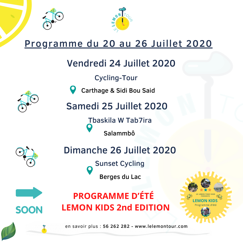 LELEMONTOUR2's tweet photo. Programme de la semaine 🥰
#See #Feel #Cycle #LeLemonTour #vélo #vélotunis #écolo #MobilitéDurable https://t.co/6wmwyS6i1k