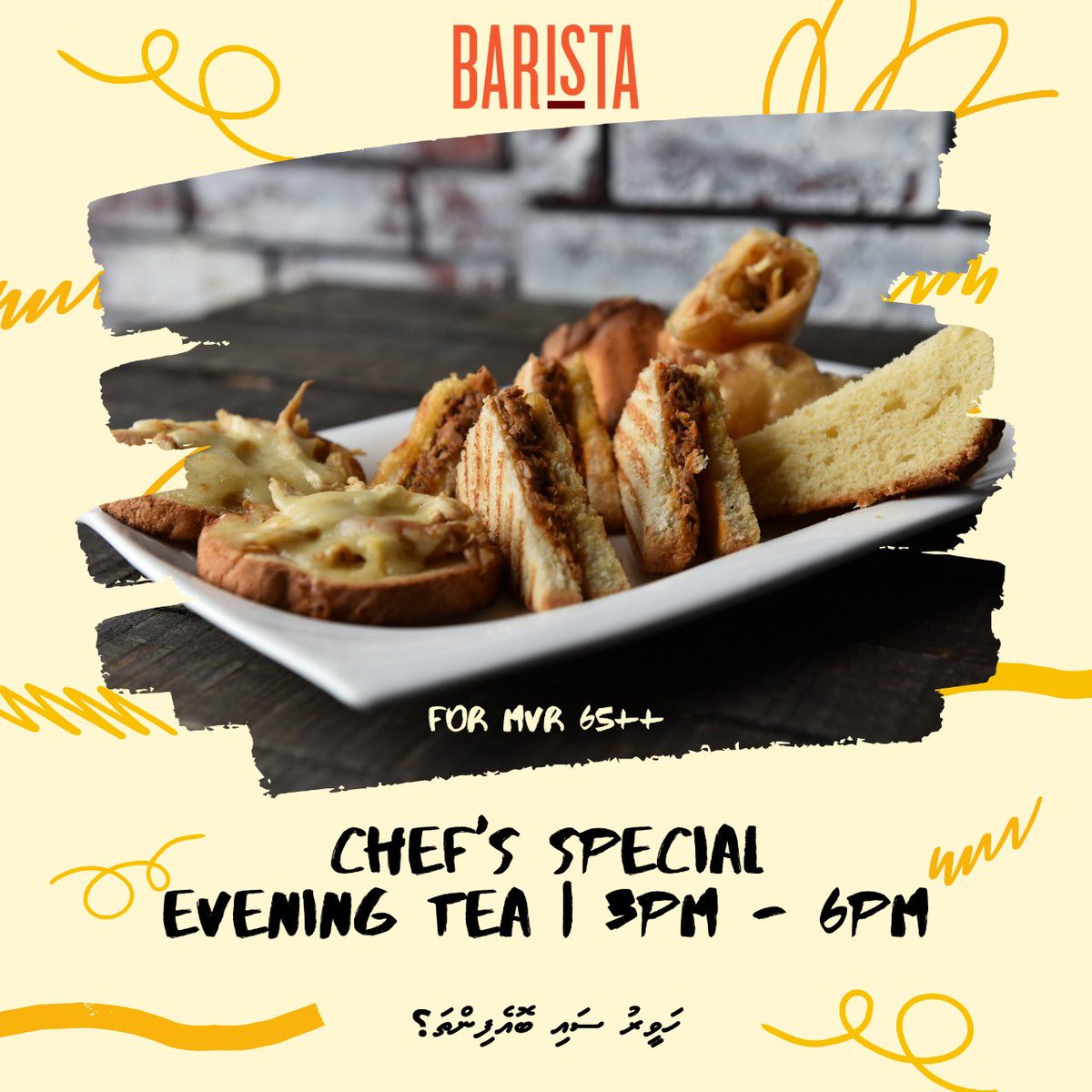 Best tea4two deal in town! 
Emme 65/- in dhemeehakah sai boaleveyne. 🧡

#baristamaldives #tea4two #chefsspecialeveningtea