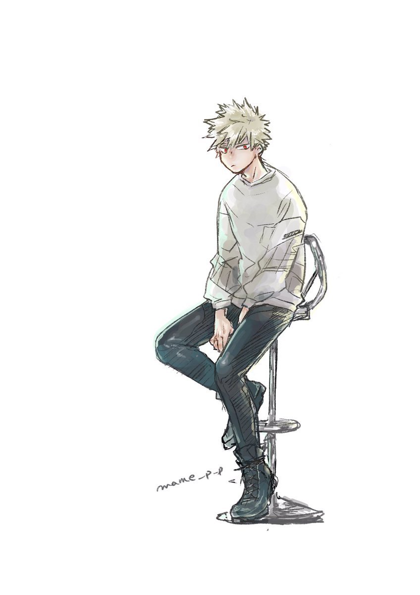 bakugou katsuki 1boy male focus sitting solo pants spiked hair blonde hair  illustration images