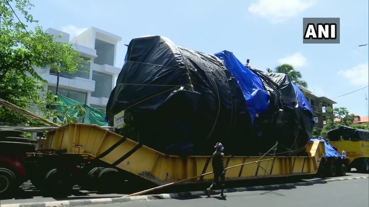 ANI's tweet photo. Kerala: A truck, carrying an aerospace horizontal autoclave for delivery to Vikram Sarabhai Space Centre in Thiruvananthapuram, reached the city today a year after starting from Maharashtra. Staff say, "Started in July 2019 &amp; travelled across 4 states. Hope to deliver this today" https://t.co/XNaCjXa1C3