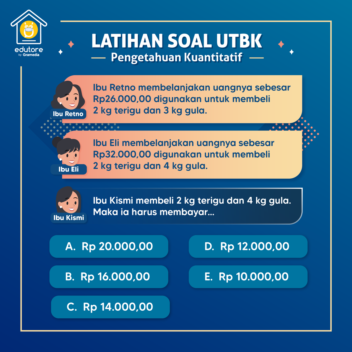 edutorecom's tweet photo. Biasanya soal tes yang nantinya akan keluar pada UTBK salah satunya adalah soal TPS materi aljabar. Yuk coba kerjakan latihan soal berikut!
.
.
.
Untuk pembahasannya, bisa kamu cek di sini 😉
https://t.co/W98aZVLqGv

#Edutore #SemuaBisaPintar 
#UTBK #UTBK2020 #SBMPTN2020 https://t.co/QEqjwwztMQ