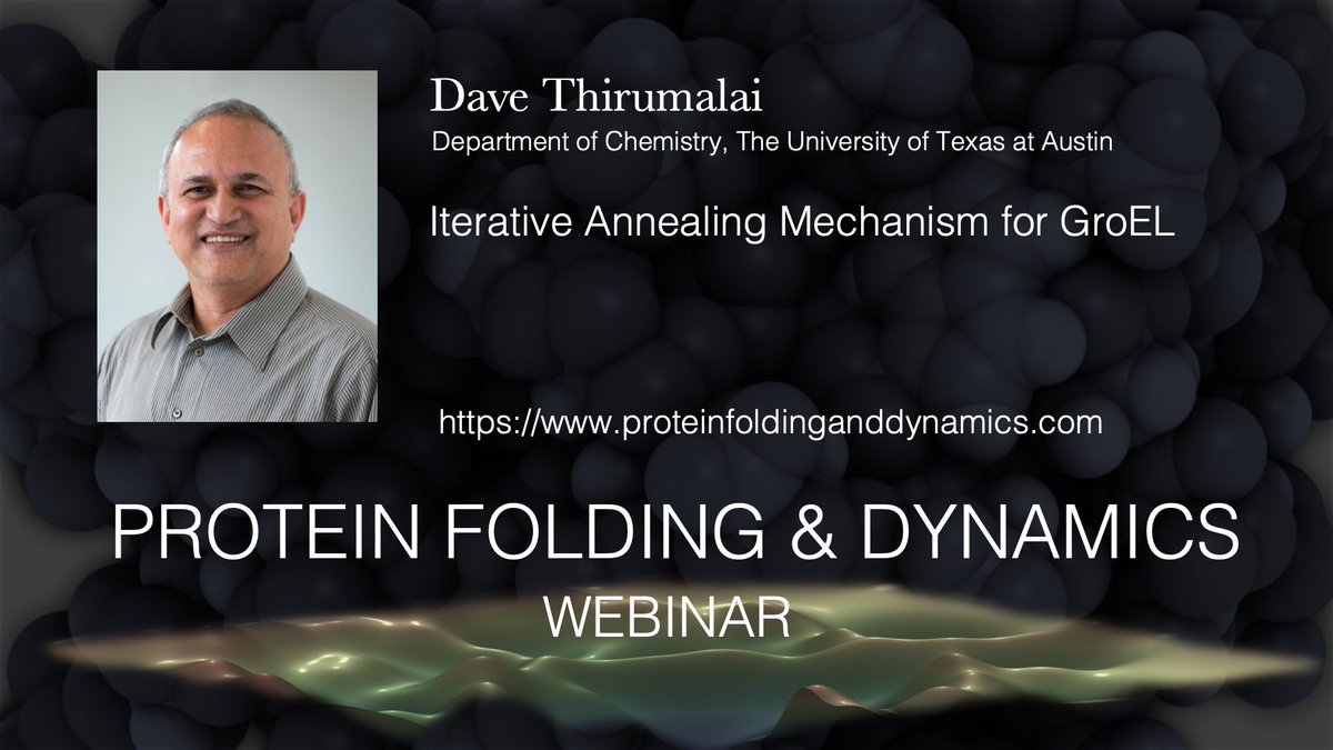 hofmann_hagen's tweet photo. REMINDER: Our next speaker in the PROTEIN FOLDING AND DYNAMICS webinar is Dave Thirumalai who will provide insights into how GroEL facilitates folding. Don’t miss it. Mo. July 27 15:00 UTC. Zoom link: 
https://t.co/CHohFYWO35 or on https://t.co/F0NDYFWVVE https://t.co/BMNDMDIX5q