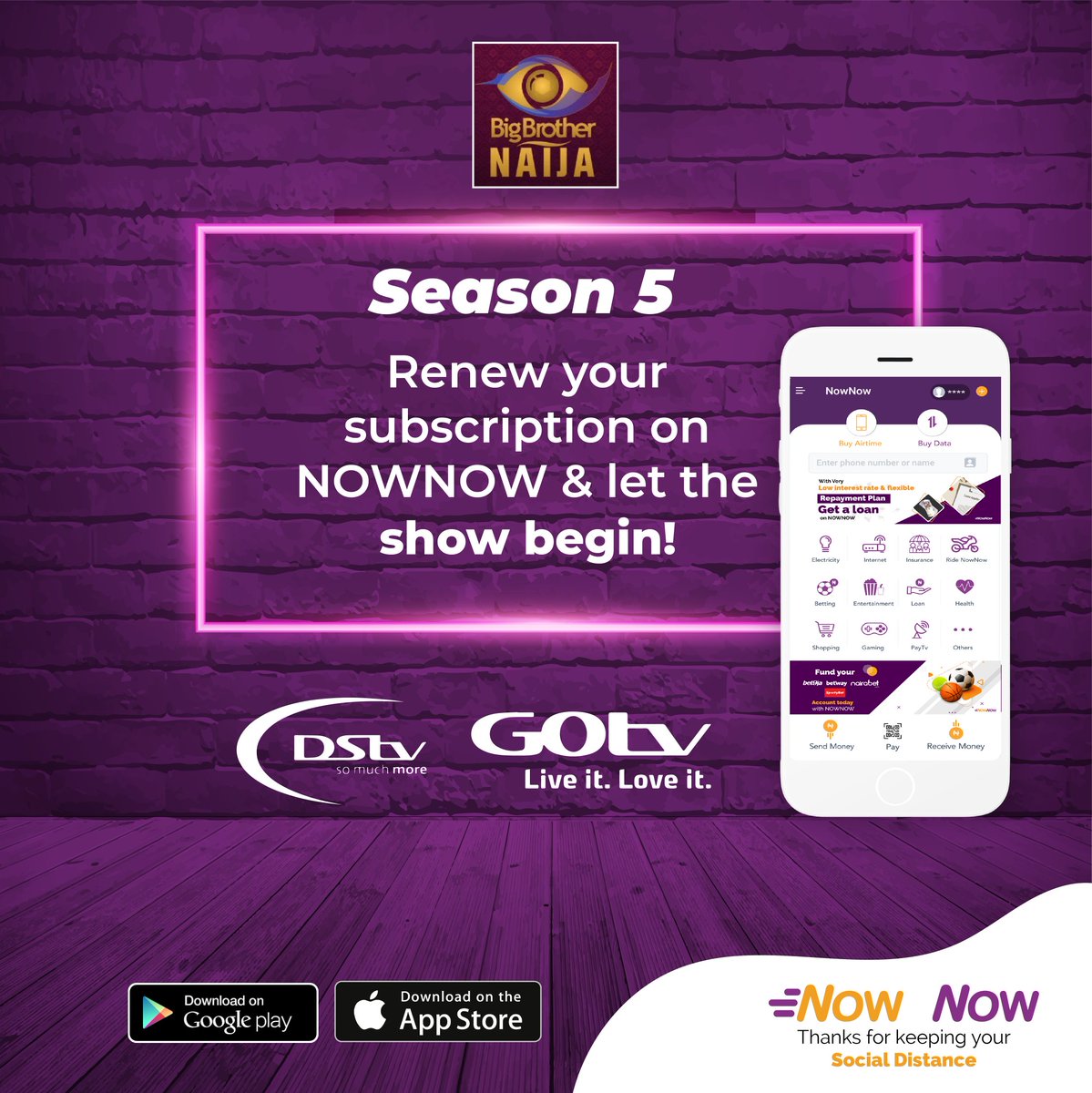 NOWNOWNigeria's tweet photo. Season four was very entertaining, but season five promises to be better. Don't miss out!

Reconnect your #dstv &amp; #gotv with #nownow your favourite and #fastestmobilewallet 
...
#weekendentertainment
#bigbrother 
#bigbrothernaija https://t.co/DxqwCak0Gg
