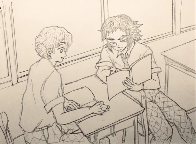 #獪岳強化週間
間に合ってない上に完成しなかった?
①学生生活をおくる獪岳
現パロで爺ちゃんの里子同士で暮していて、進学のため2人は一所懸命バイトしてて、放課後バイト行く前に獪岳に勉強見てもらってる善逸。
設定だけはすごい付いてて画力が追いつかない 