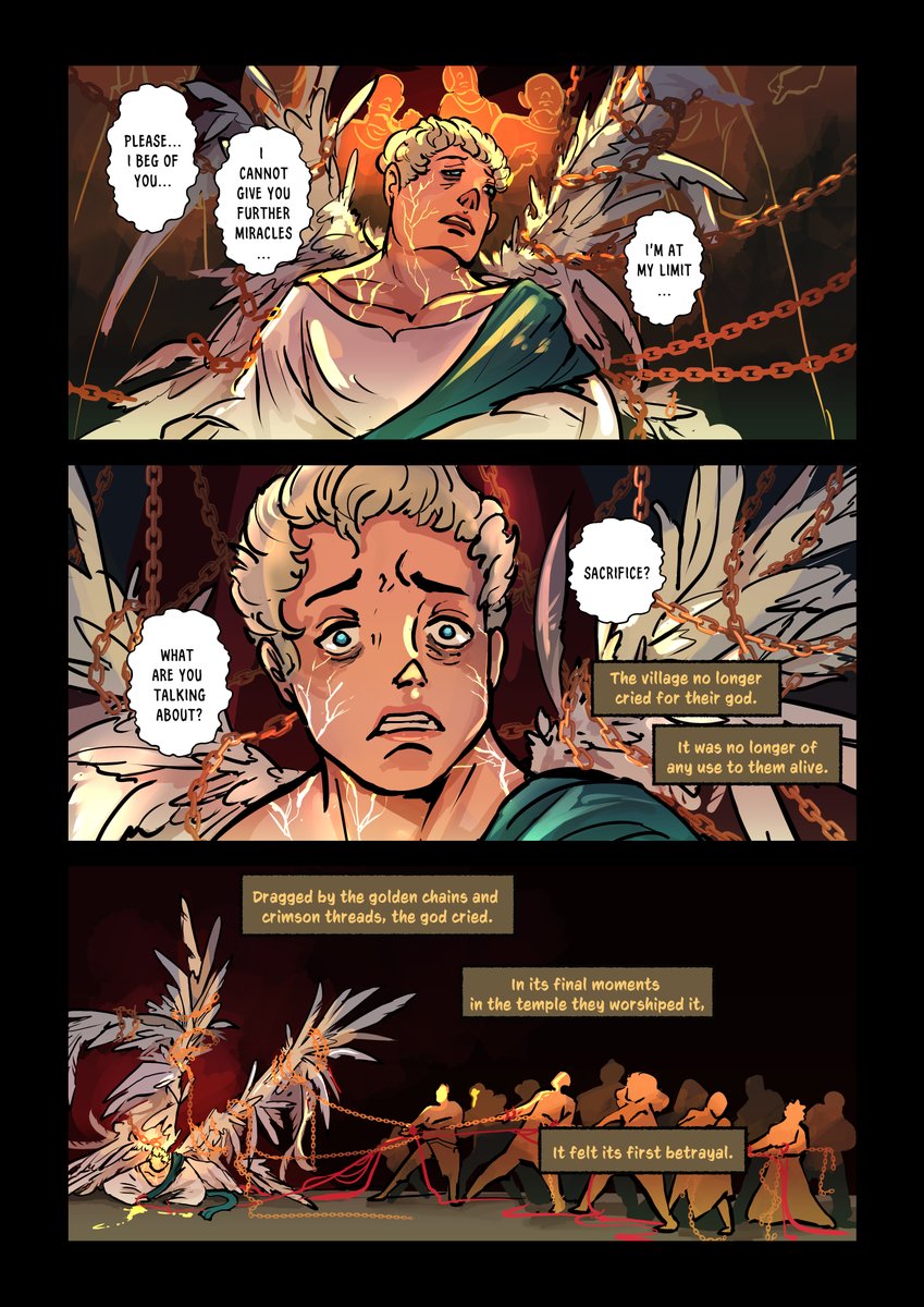 False Gods - PG6 - 7 - 8 CW: Blood, violence, mythical settings, false beliefs, religious abuse. Please proceed with caution.The story takes places after Rome, each of them is assigned a new job acting as a local deity in a long forgotten civilization. #goodomens  #falsegodsAU