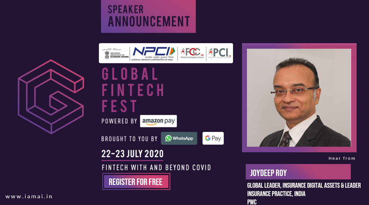 IAMAIForum's tweet photo. We are extremely happy to announce that @Joydeeproy, 
Global Leader, Insurance Digital Assets &amp; Leader Insurance Practice, India @PwC_IN will be speaking at the virtual #GlobalFintechFest 2020

Hear him share his perspective at the #GlobalFintechFest 2020: https://t.co/YflnwlYvnu https://t.co/6kYpLWjZgA