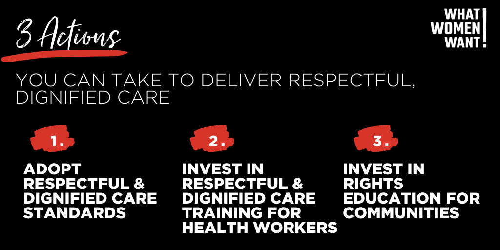 WorldWeWantproj's tweet photo. #WhatWomenWant most is respectful, dignified care, and to be listened to. 1.2 million women wrote the agenda for respectful care. Are you ready to answer their call? Fill out the #WhatWomenWant Advocacy Agenda and tell us how you’re taking action! https://t.co/mlzH47q57C https://t.co/7qgStj2Sz6