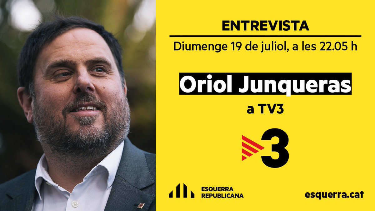 isaacperaire's tweet photo. 📢 Aquesta nit, a les 🕙22.05 hores, el president d’ @Esquerra_ERC , Oriol @junqueras, serà entrevistat a 📺 @tv3cat. 

🙌Serà la primera entrevista després de sortir de la 🎗️presó! Segueix-la també a les 📲xarxes amb el hashtag #JunquerasTV3. No t'ho perdis!😊 https://t.co/LxGoPCQ99J