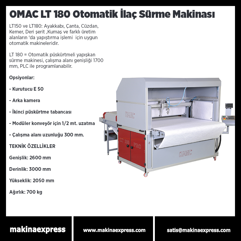 OMAC LT 180 OTOMATİK İLAÇ SÜRME MAKİNASI
#saraciyemakinası #sayamakinası #derikemermakinası #makinaexpress #sayadikişmakinası #konfeksiyondikişmakinası #fortbombe #ayakkabımalzemesi #saraciyemalzemesi #ökçeborusu #sarfmalzemesi #makinaaksesuarları #yedekparça