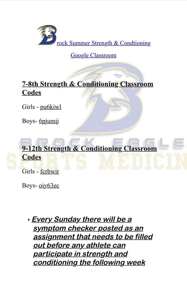 Coach_Connors's tweet photo. REQUIRED: Symptom Checker Monitor for symptoms related to COVID-19 &amp; if present stay home &amp; contact your physician. Report any direct exposure to district officials @BballBrock @brock_football @BrockAthletics @BrockHSBaseball @CoachMdaniel @BrockSoftball @TennisBrock @HoopsBrock https://t.co/eQkHsurKQl