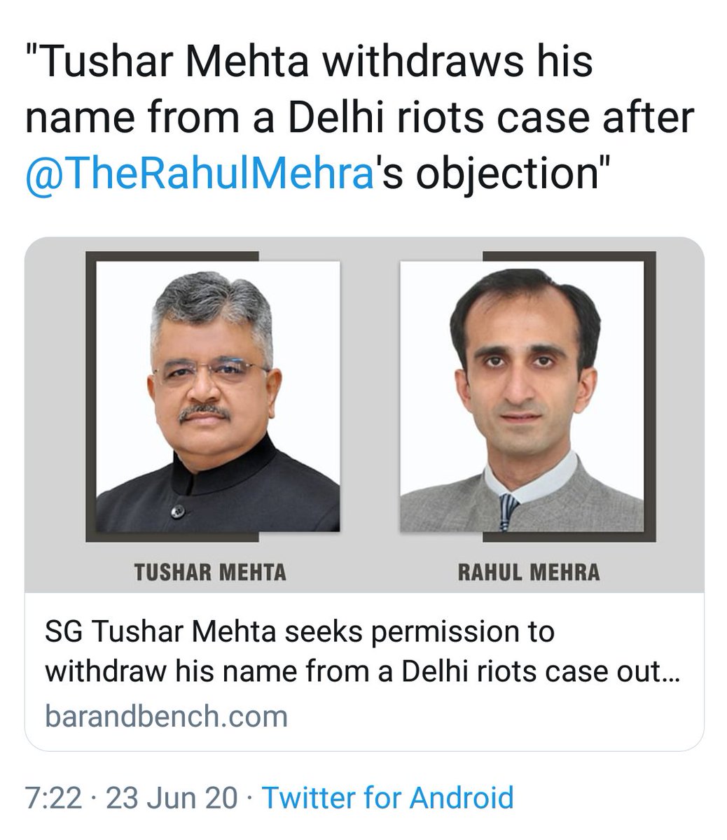 Claim: AAP appointed Tushar Mehta & BETRAYED Student ActivistsFACT: This FAKE NEWS from "Sources" was shared by many so-called Liberals too, when infact LG+BJP is to be blamedAAP through their Standing Counsel  @TheRahulMehra is constantly fighting FOR Protecting the Activists