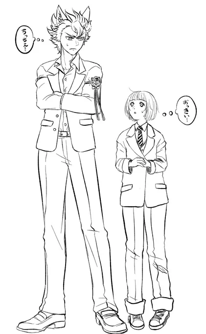 ジャク監漫画描いてたけどちょっと集中力が切れてしまったので以前に描いたジャク監落書きにペン入れした。身長差半端ない 