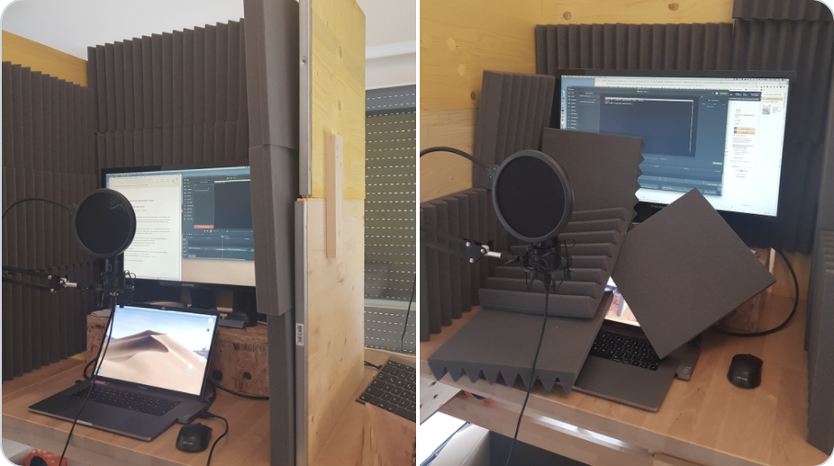 RudolfGroetz's tweet photo. #makingOfInspecCourse "#DevSecOps with InSpec" First spike with my homemade acoustic shield #mvpVersion ended after I touched unintentionally the table - where I get double-sided tape on Sunday? #behindTheScenes https://t.co/dyQWh8SK98