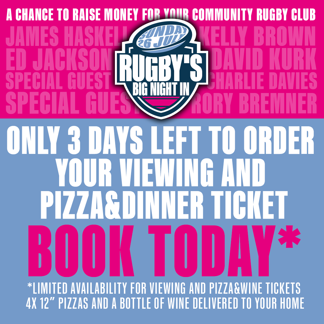 rugbys_bignight's tweet photo. We have only a limited availability for Viewing, 4x 21" Pizzas @barrelandstone and a bottle of @CloudyBay  tickets. Join us on Sunday 26 July from 7pm @jameshaskell  @charliedavies_9  @davidkurk1 @edjackson8 @kellydrbrown @rorybremner https://t.co/Qjy31TuJq3 https://t.co/0HRdW25ybs