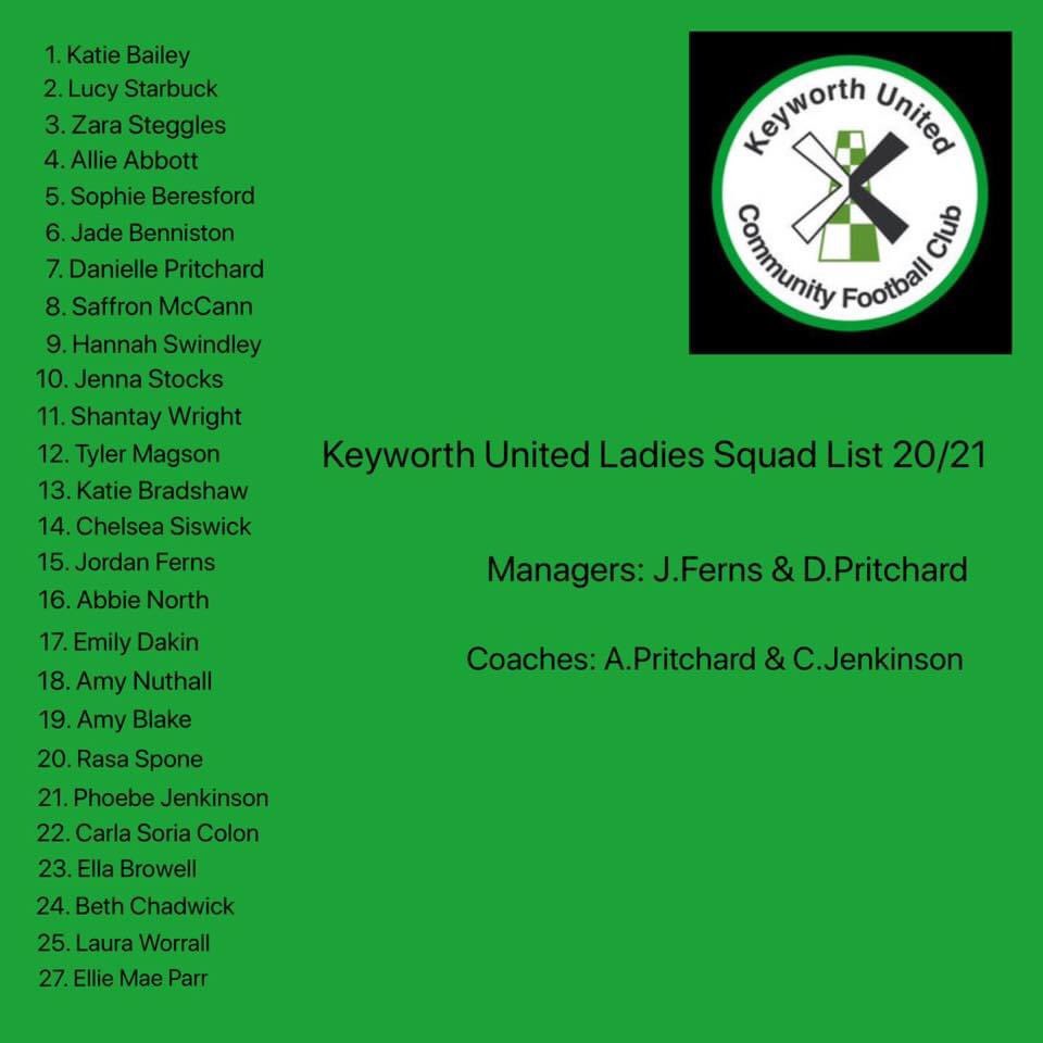 KeyworthLadies's tweet photo. Squad List 2020/21 announcement. The ladies are looking forward to the start of the new season. Friendlies will be announced shortly. New players still very welcome.
#letthehardworkbegin 
#excitingtimesahead https://t.co/P2MuhwNimo