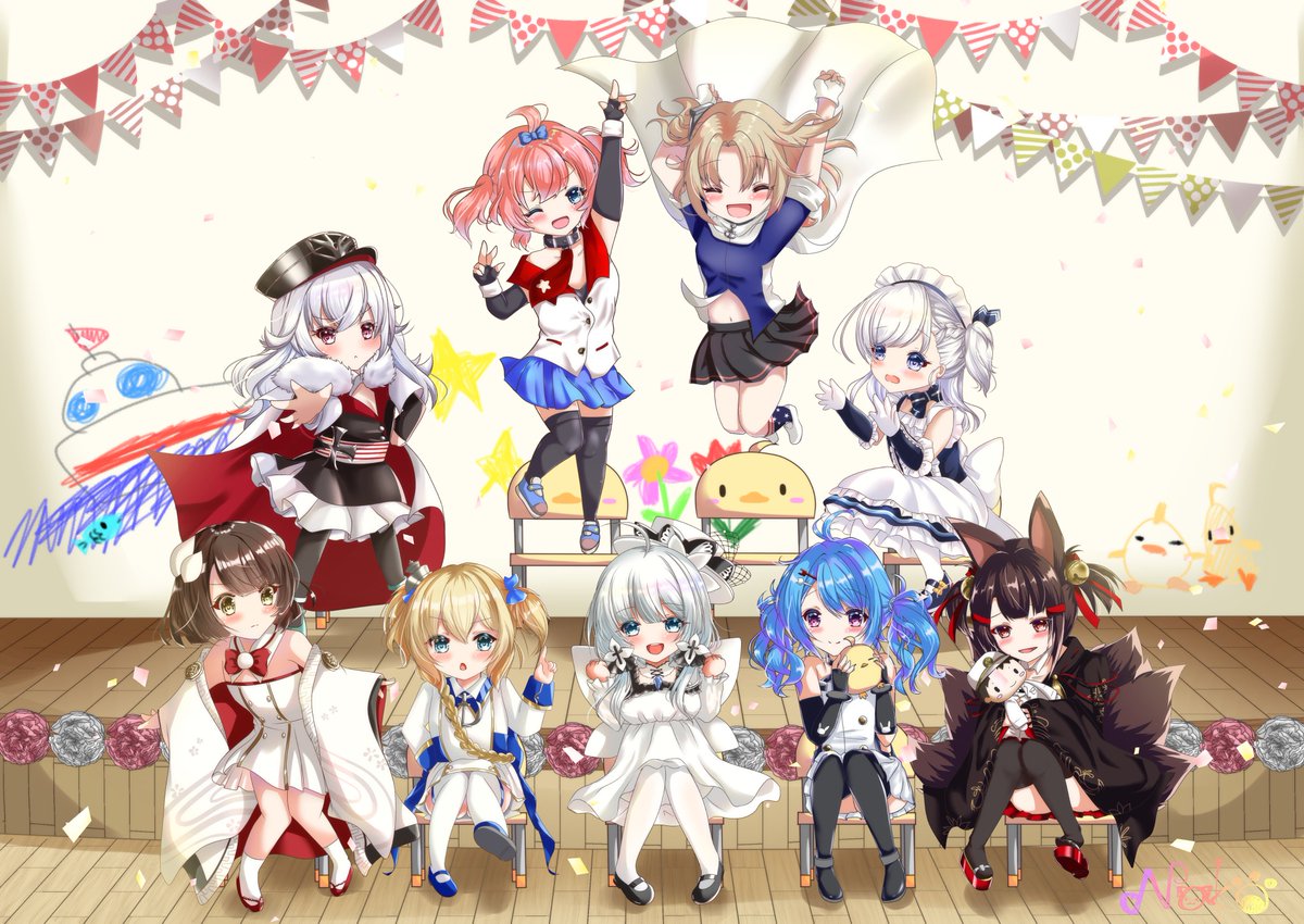 饅頭(アズールレーン) 「「みんな、こっち向いてー!」
リトルシリーズ完成です!みんながこっちを向くまでに」|なこにゃ🌸ゆったり生存中のイラスト