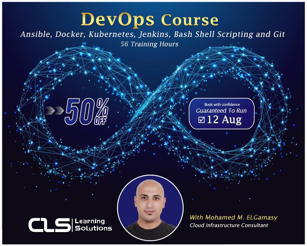 CLSLearn's tweet photo. ⚡️Learn #Ansible, #Docker, #Kubernetes, #Jenkins, #BashShellScripting and #Git.
#DevOps Course with Mohamed M. ELGamasy ~ "Cloud Infrastructure Consultant"
Book with confidence, #GuaranteedToRun : Wednesday 12 August
- View All Course details here https://t.co/QPGOWC1vNm https://t.co/jWRpkoaJo6